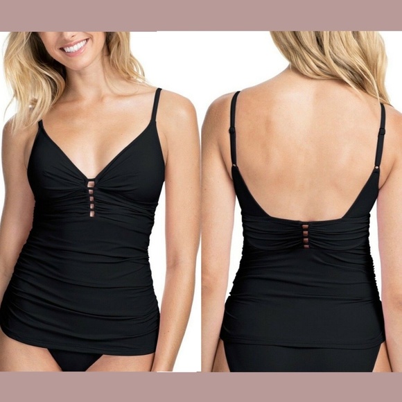 NWT $94 Profile by Gottex Cocktail‎ Party Tankini Top in Black [SZ 8 ] - Picture 1 of 8